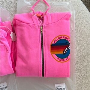 Aviator Nation Pink Zip Hoodie with Retro Logo